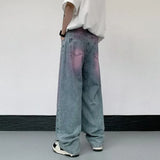 Foesce Cyber Y2K Fashion Purple Painting Baggy Jeans Pants For Men Clothing Straight Women Wide Leg Denim Trousers Vetements Homme