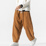 Foesce Chinoiserie Belt Fashion Loose Casual Men's Harajuku Corduroy Sports Pants Jogging Pants Plus Size Couple Ladies Harem Pants