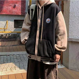 Men's Hoodies Autumn Winter Stitching Single-breasted Hooded Buttons Pockets Cardigan Sweater Loose Jacket Coat Sweatshirt