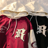 Foesce Loose Jacket Men Women Letter Print Vintage Baseball Jersey Embroidered Jacket