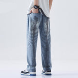 Fishbone Ink Denim Pants Men High Street Casual Retro Straight Jeans Streetwear Loose Straight Pants Casual Y2K Trousers Male