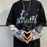 Foesce Black Hip Hop T-Shirt Mens Casual Autumn Tops Tee Fake Two Piece Long Sleeve Men T Shirt Fashion Japan Tshirt Streetwear Boys