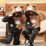 Foesce Couple Pajamas Set Women Men Thicken Pyjamas Winter Warm Anime Bear Kawaii Sleepwear Korean Loose Lovers Homewear Pijamas Suit