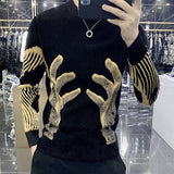 Stylish Printed O-Neck Spliced All-match Korean Sweater Men Clothing Autumn New Oversized Casual Pullovers Loose Warm Tops