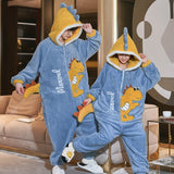 Foesce Couples Pajamas Jumpsuits  Women Men Adult Winter Thicken Hoodies Pyjamas Sleepwear Anime Cat Korean Loose Onesie Soft Warm Home