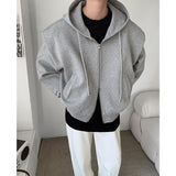 Black Gray Shoulder Pad Hoodies Men Fashion Casual Cardigan Sweatshirt Mens Streetwear Korean Loose Zipper Hooded Hoodie Men