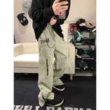 Men's Retro Embroidery Flame Jeans Neutral Wide Leg Denim Trousers Loose Straight  Man Jeans Pants Boy Casual Baggy Hip Hop