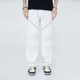 Foesce Patchwork Zipper Trim Pants Men Hip Hop Streetwear Fashion Vintage Pants High Street Loose Pants White Baggy Denim Pants