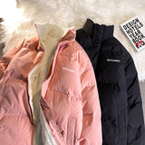 Women Thicken Parka Stand Collar Cotton Padded Jackets Letter Fashion Female Thicken Winter Coats New