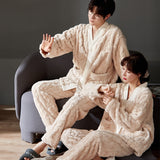 Flannel Sleepwear New Women Men Winter Warm Fleece Couples Pajamas Set Lovers Nightgown Kimono Pijamas Home Clothes