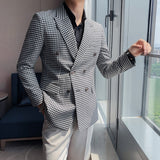 Fashion Brand Blazers Men Smart Casual Suit Lattice Pattern Korean Version Plaid Male Slim Fit double-breasted Blazers 3XL