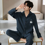 Men's Pajama Set Long Sleeve Trouser Men Autumn Winter Sleepwear Cotton Pyjamas Male Casual Loungewear Home Clothes 2 Piece Suit