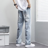 Fishbone Ink Denim Pants Men High Street Casual Retro Straight Jeans Streetwear Loose Straight Pants Casual Y2K Trousers Male