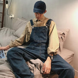 Denim Jumpsuits Male Solid Basic Overalls High Street Man New Hot Sale Blue Vintage Fashion Man Casual Loose Wild Jumpsuit