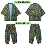 2PCS Men Print Mushroom Robe Sets Summer Rayon Pajamas Suit Cardigan Kimono Lagre Size Sleepwear Pant Casual Home Clothes