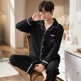 Men's Pajama Set Long Sleeve Trouser Men Autumn Winter Sleepwear Cotton Pyjamas Male Casual Loungewear Home Clothes 2 Piece Suit