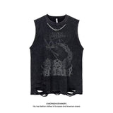 5 Designs Men's Vest Gothic Style Crop Top Punk Heavy Metal Cropped Casual Harajuku Demon Black Vintage Washed Summer Streetwear