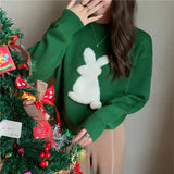 Foesce New Korean Fashion New Year Sweaters Pullovers Rabbit Knitted Elegant Women Winter Spring Vintage Tops