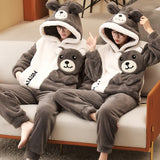 Foesce Couple Pajamas Set Women Men Thicken Pyjamas Winter Warm Anime Bear Kawaii Sleepwear Korean Loose Lovers Homewear Pijamas Suit