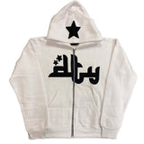 Foesce Star Letter Print Hoodie Men Retro Zip Up Long Sleeve Loose Jacket Coats Harajuku Casual Gothic Hooded Sweatshirt Y2K Streetwear