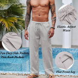 Foesce Mens Linen Loose Pant Lightweight Elastic Waist Trouser Yoga Beach Pant