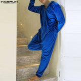 Men Pajamas Jumpsuits Velour Solid Hooded Long Sleeve Zipper Rompers Homewear Pockets Leisure Men SleepwearS-5XL 7