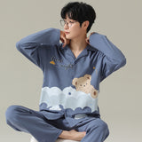 Spring Autumn Cotton Cartoon Print Couple Pajama Sets Pyjamas Kawaii Sleep Loungewear Plaid Sleepwear Suits Pajamas for Lovers