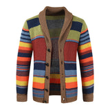 Men's Knitted Cardigan New Sweater Jacket Autumn And Winter Lapel Spell Color Knitted Sweater