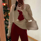 Foesce New Korean Fashion New Year Sweaters Pullovers Rabbit Knitted Elegant Women Winter Spring Vintage Tops