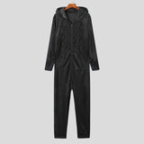 Men Pajamas Jumpsuits Velour Homewear Solid Hooded Long Sleeve Zipper Rompers Men Pockets Leisure Sleepwear S-5XL