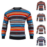 Spring and Autumn Men's New Loose Crewneck Sweater Waffle Digital Printing Colorful Striped Casual Sweater