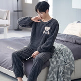 Funny Bear Cartoon Coral Fleece Pajamas For Men Winter Pijamas Warm Homewear Thick Flannel Pyjamas Plus Size Mens Sleepwear