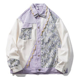 Spring Fashion Lace Patchwork Jackets Luxury Designer Loose Cotton Button Up Coat Men Casual Jacket Outwear