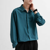 Korean Fashion New Drape Shirts for Men Solid Color Long Sleeve Ice Silk Smart Casual Comfortable Button Up Shirt