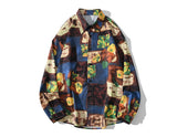 Fashion Vintage Patchwork Graffiti Casual Long Sleeve Button Shirt Blouse Tops Men Summer Hot Sale Shirt For Men Women