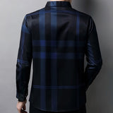 Foesce  New Shirt Wrinkle resistant and Iron free Men's Long Sleeve Luxurious and Comfortable Lapel Slim Spring and Autumn Plaid Print