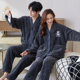 Flannel Sleepwear New Women Men Winter Warm Fleece Couples Pajamas Set Lovers Nightgown Kimono Pijamas Home Clothes