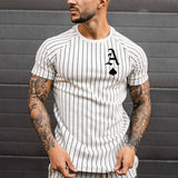 Men T-Shirt Summer Oversized T-Shirt Fashion Solid Color Striped Spades Print Shirt Card Pattern Casual Street Short Male Tops