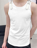 Men Tank Tops Solid Color PU Leather Button Sleeveless Streetwear O-neck Vests Summer Fashion Men Clothing S-5XL 7