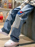 Men Jeans Patchwork Multi-Pocket Couple Denim Pants Beggar Style cargo pants High Street Casual Male Streetwear