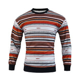 Spring and Autumn Men's New Loose Crewneck Sweater Waffle Digital Printing Colorful Striped Casual Sweater