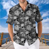 Foesce Fashion Floral Printed Short Sleeve Shirts Men Spring Summer Casual Loose Turn-down Collar Buttoned Cardigan Shirt Men's Clothes