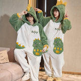 Foesce Couples Pajamas Jumpsuits  Women Men Adult Winter Thicken Hoodies Pyjamas Sleepwear Anime Cat Korean Loose Onesie Soft Warm Home