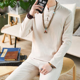 Chinese Linen Men's Sports Two Piece Party Suit Street Fashion Long Sleeve Trousers Beachwear Men's Suit