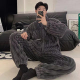 Warm Thick Pyjamas Sets Men Autumn Winter Flannel Sleepwear 2Piece /Set Zipper Nightwear Homewear Home Clothes