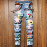 Jean Homme Printing Pantalones Hombre Jeans Men Pants Slim Denim Trousers Biker High Quality Male Straight Casual Designer