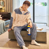 Warm Sleepwear Men's Coral Fleece Winter Thick Pajamas Set Male Long Sleeve Trousers Pijama Casual Pyjamas Mujer Home Wear