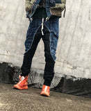 High Street Personality Spliced Men's Drawstring White Duck Down Pants Winter Autumn New Tide Thickened Trousers