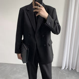 Fashion Trend Double Breasted Suits Sets Blazer Jacket Pant Men Korean Business Casual Loose Suits Male Dress Wedding Suits