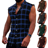 5 Colors Hot Sale Men's Summer Shirts Fashion Casual Plaid Print Buckle Sanding Sleeveless T Shirt Vest Simple Daily Tops